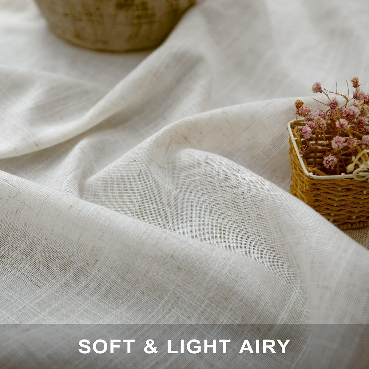Boho Linen Semi‑Sheer Window Valance Curtain