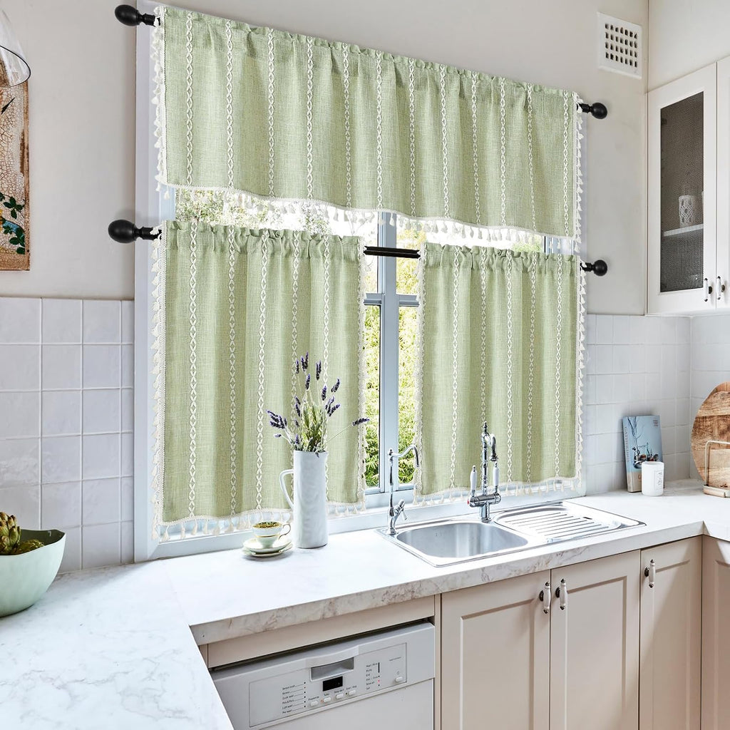 Boho Linen Sage Green Window Valance Curtain