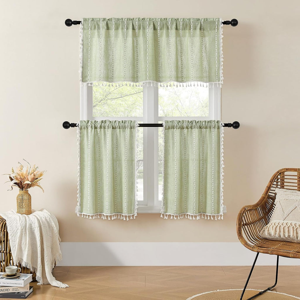 Boho Linen Sage Green Window Valance Curtain