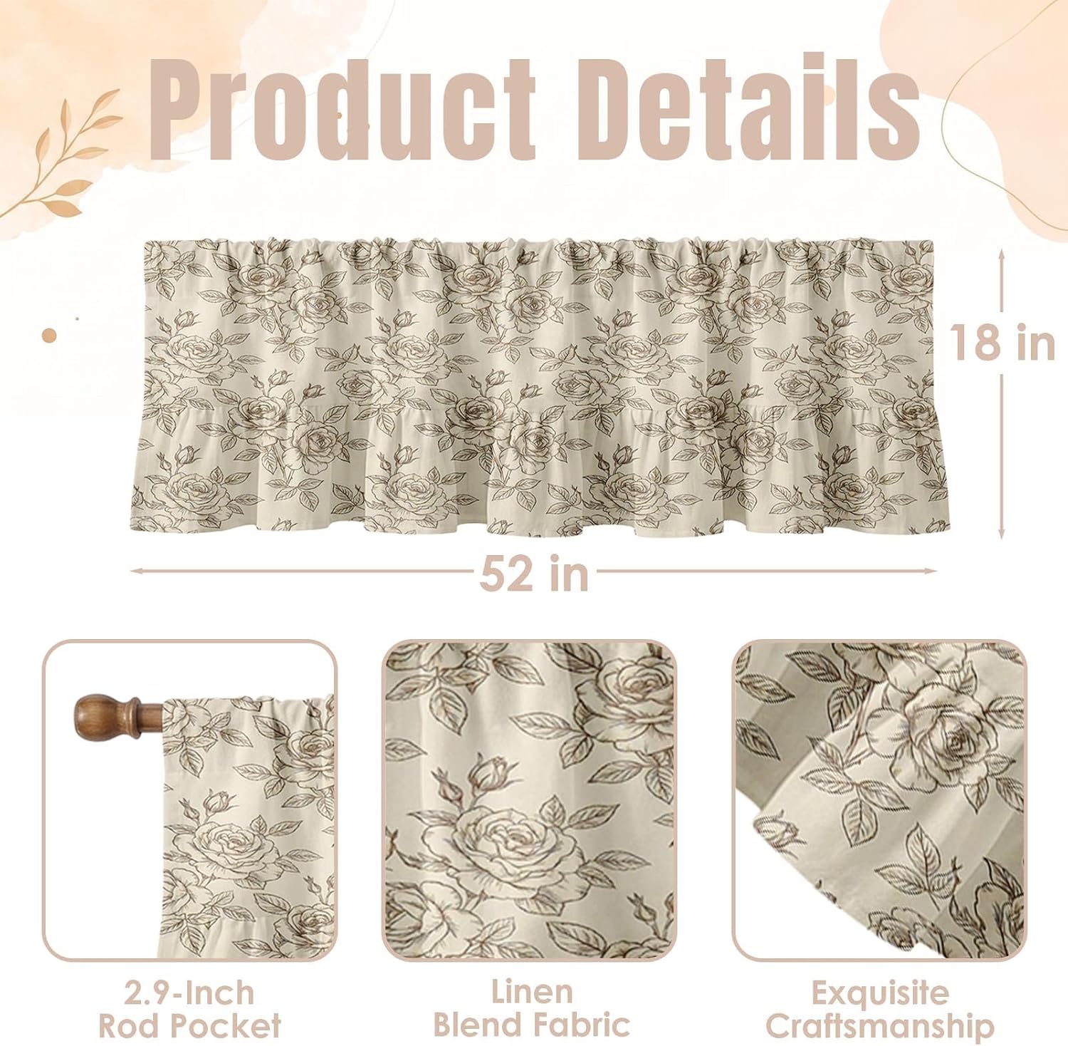 Floral Ruffle Hem Window Valance 2‑Pack