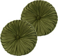 Olive Velvet Pleated Round Throw Pillows