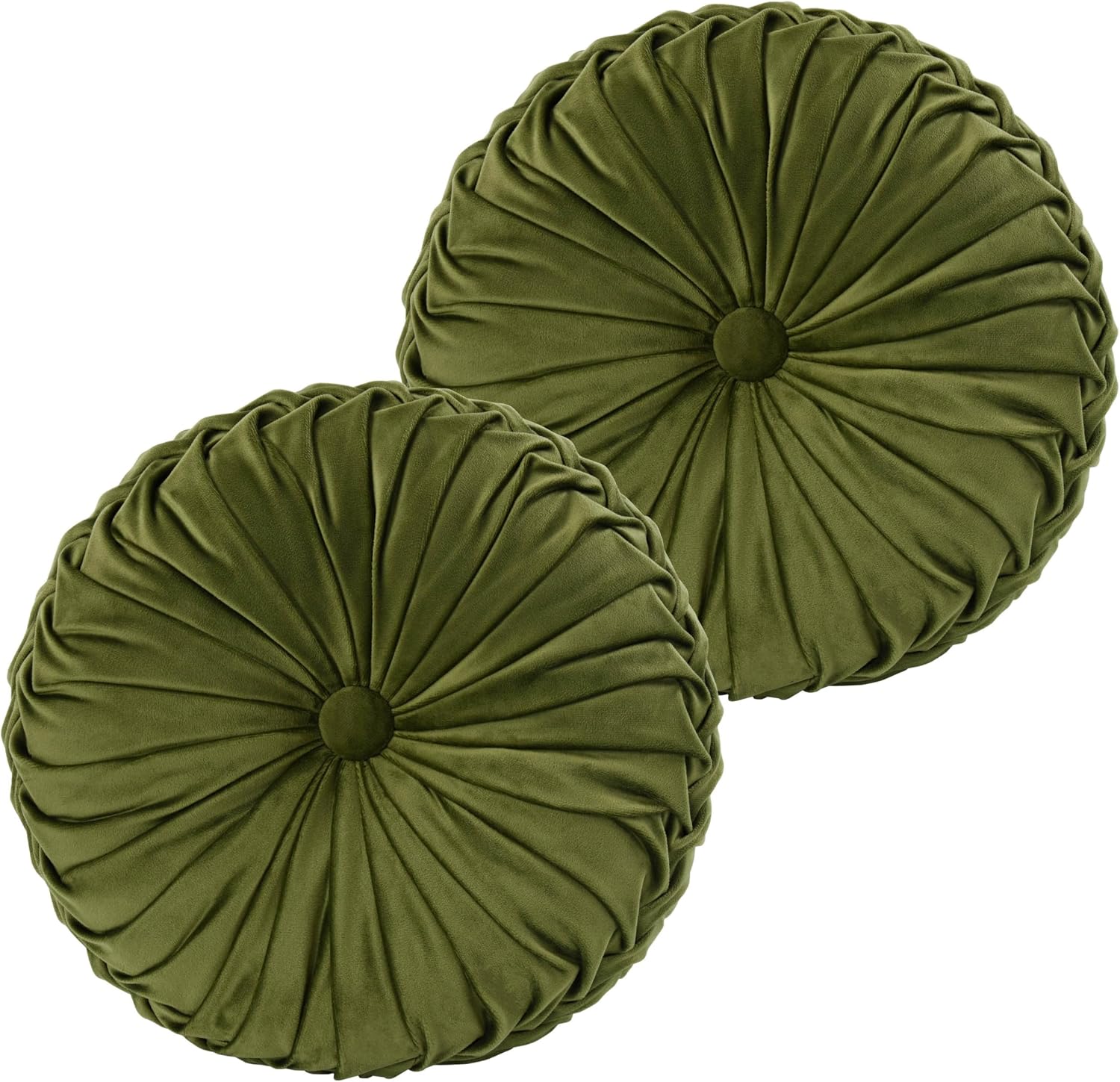 Olive Velvet Pleated Round Throw Pillows