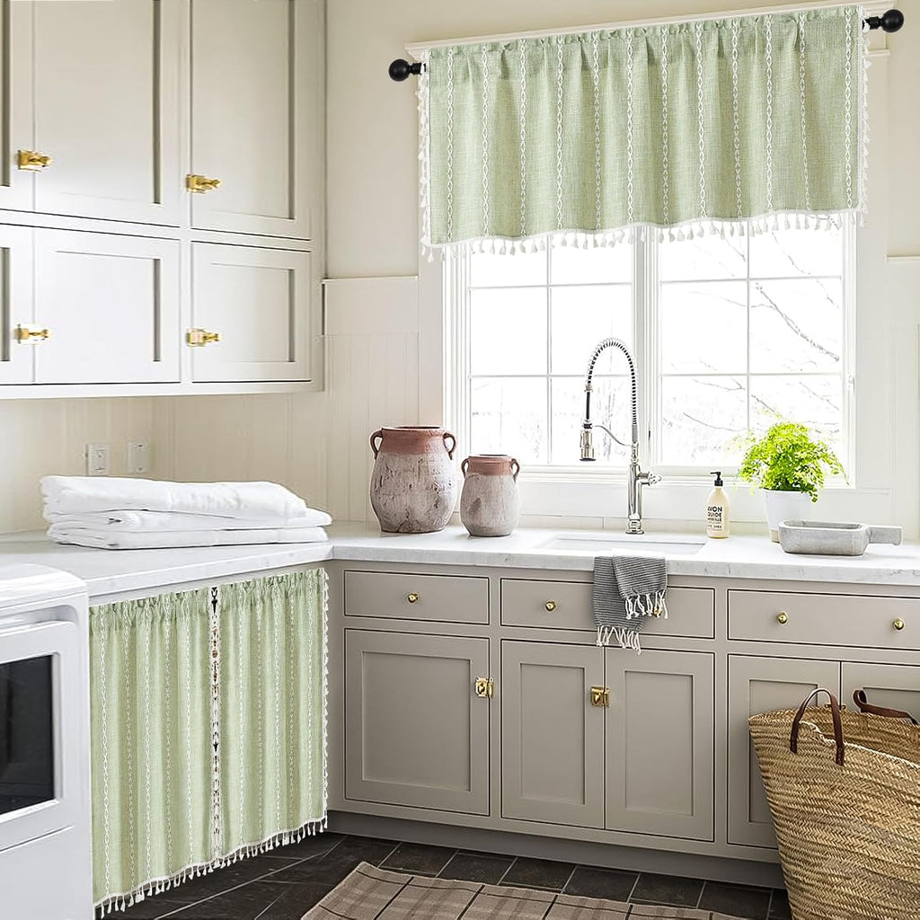 Boho Linen Sage Green Window Valance Curtain