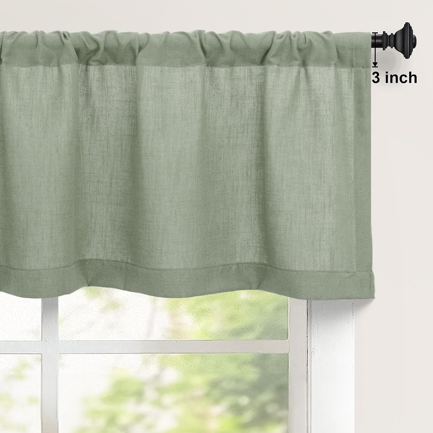 Boho Linen Sage Green Window Valance