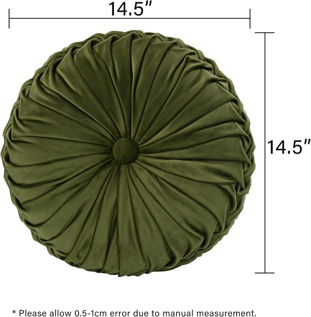Olive Velvet Pleated Round Throw Pillows