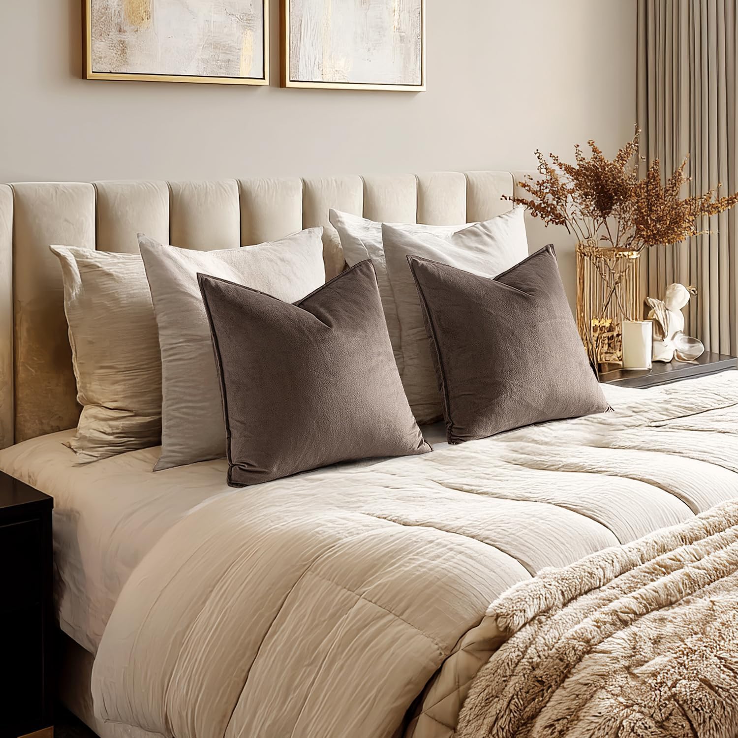 Dark Coffee Velvet Decorative Pillow Covers
