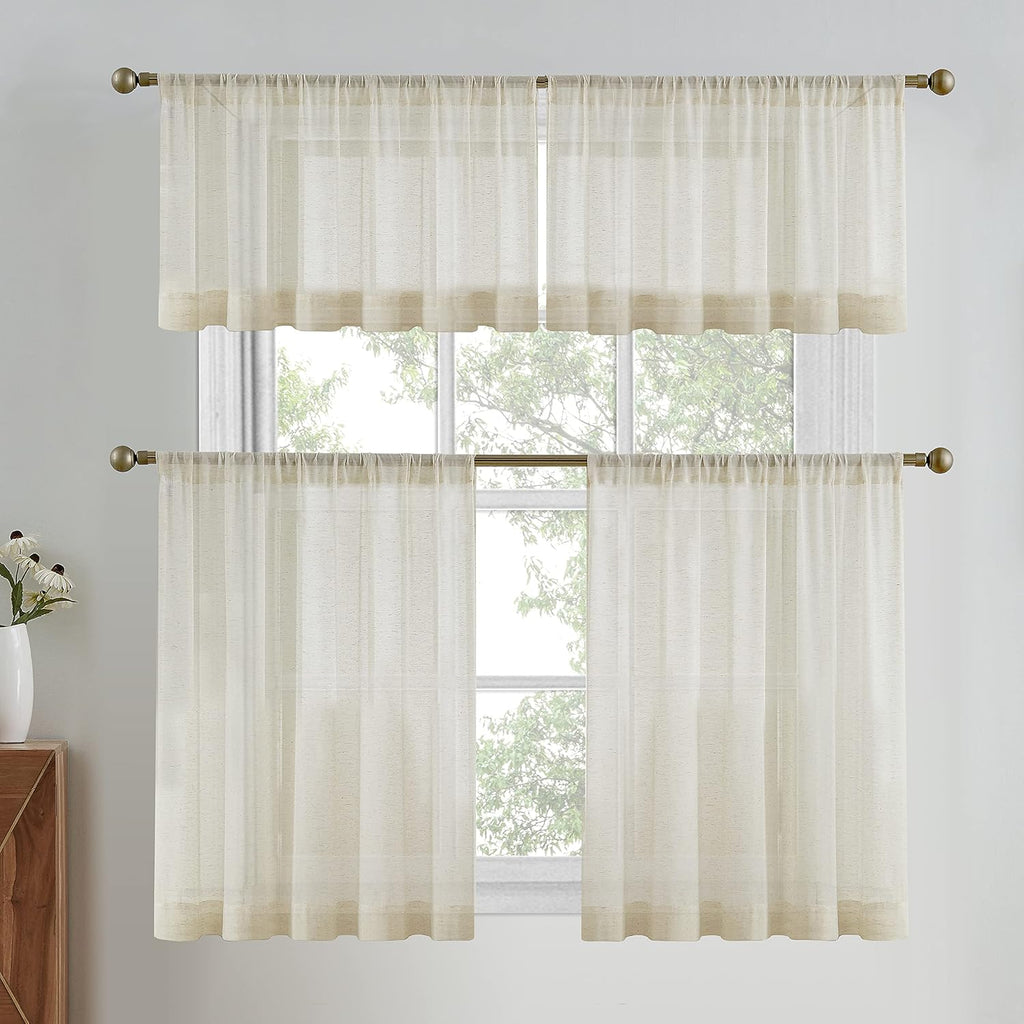 Textured Linen Semi‑Sheer Window Valance Panels