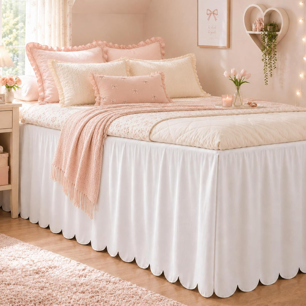 Scalloped Twin XL Dorm Drop Bed Skirt