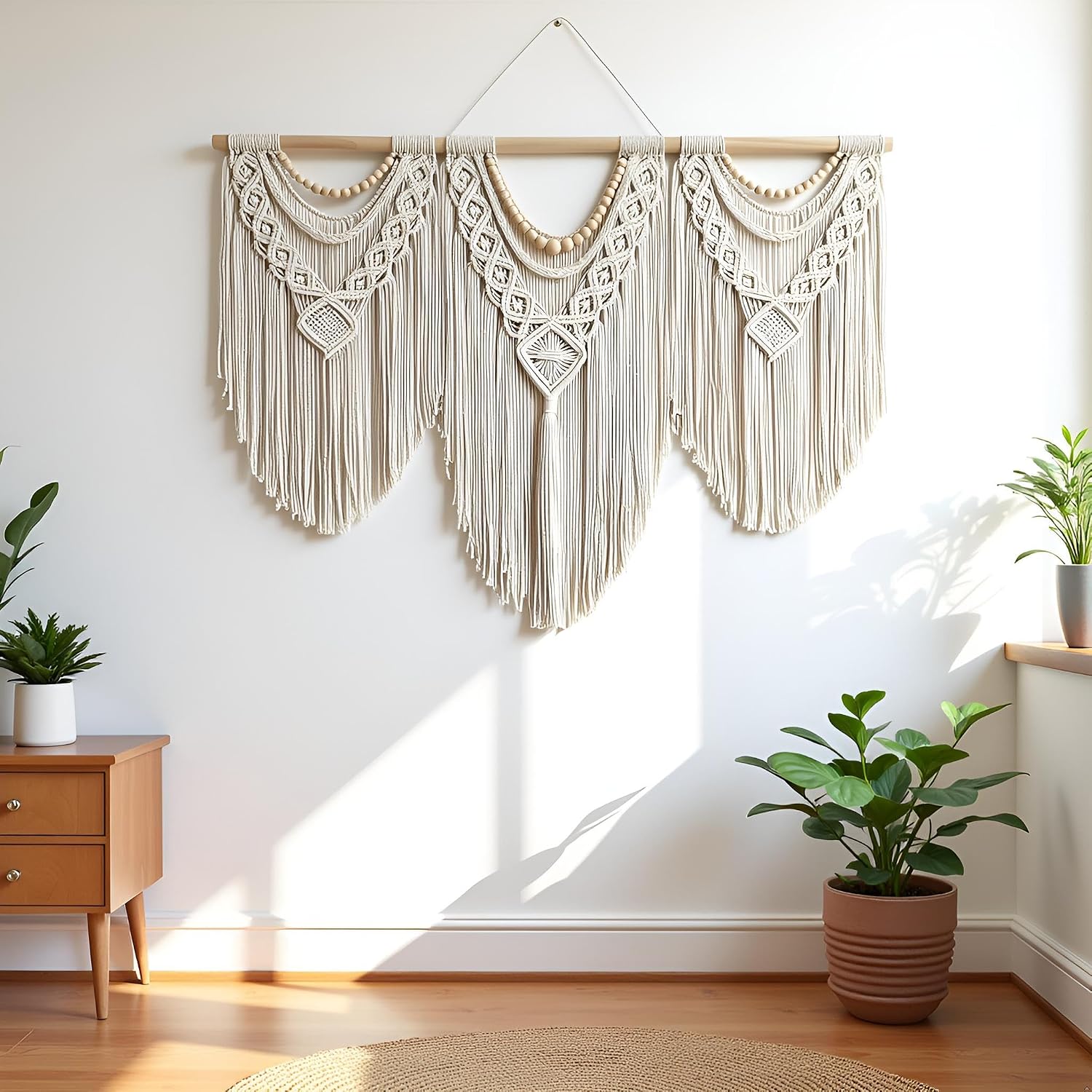 Handmade Beaded Boho Macrame Wall Hanging Decor