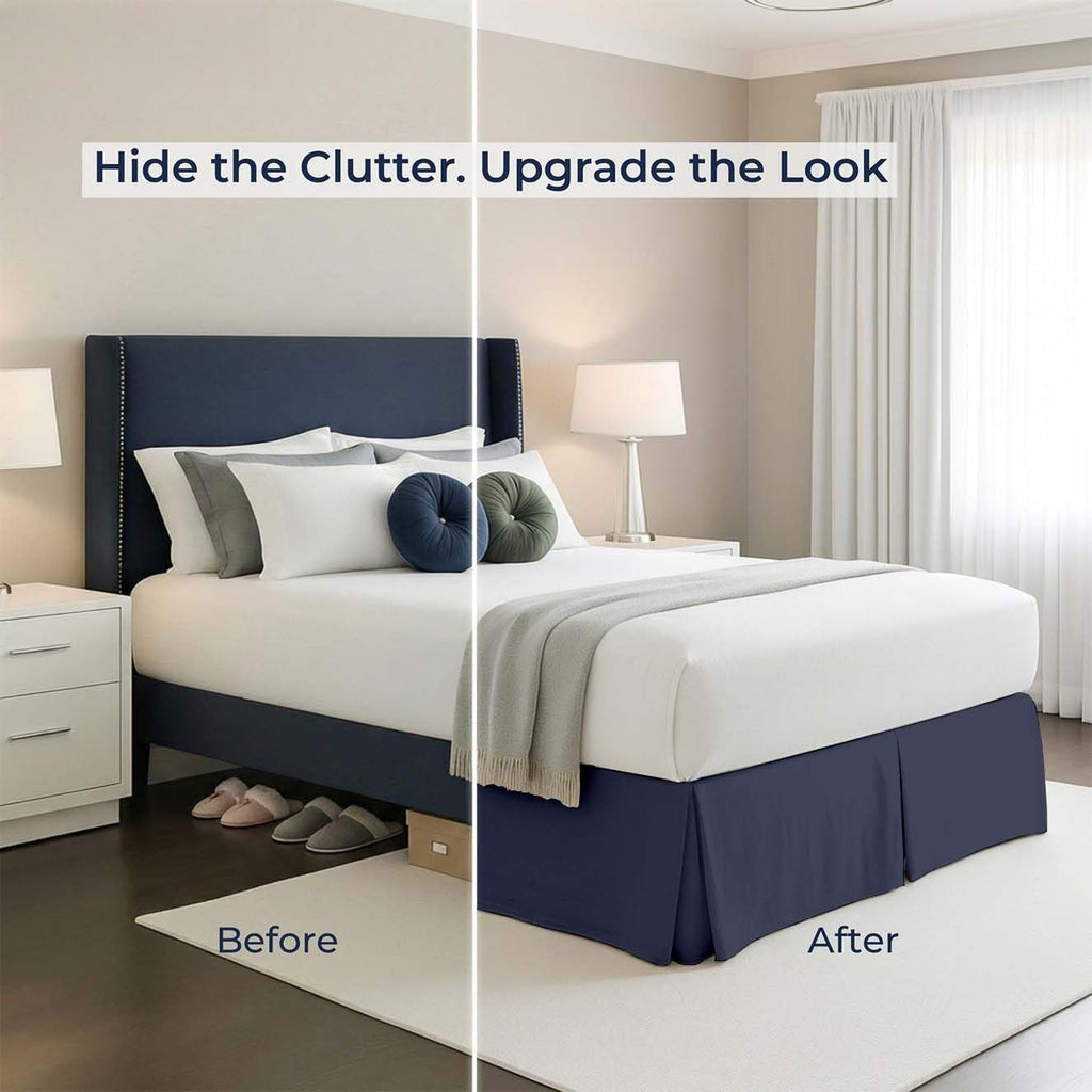 Pleated Split‑Corner Microfiber Queen Bed Skirt