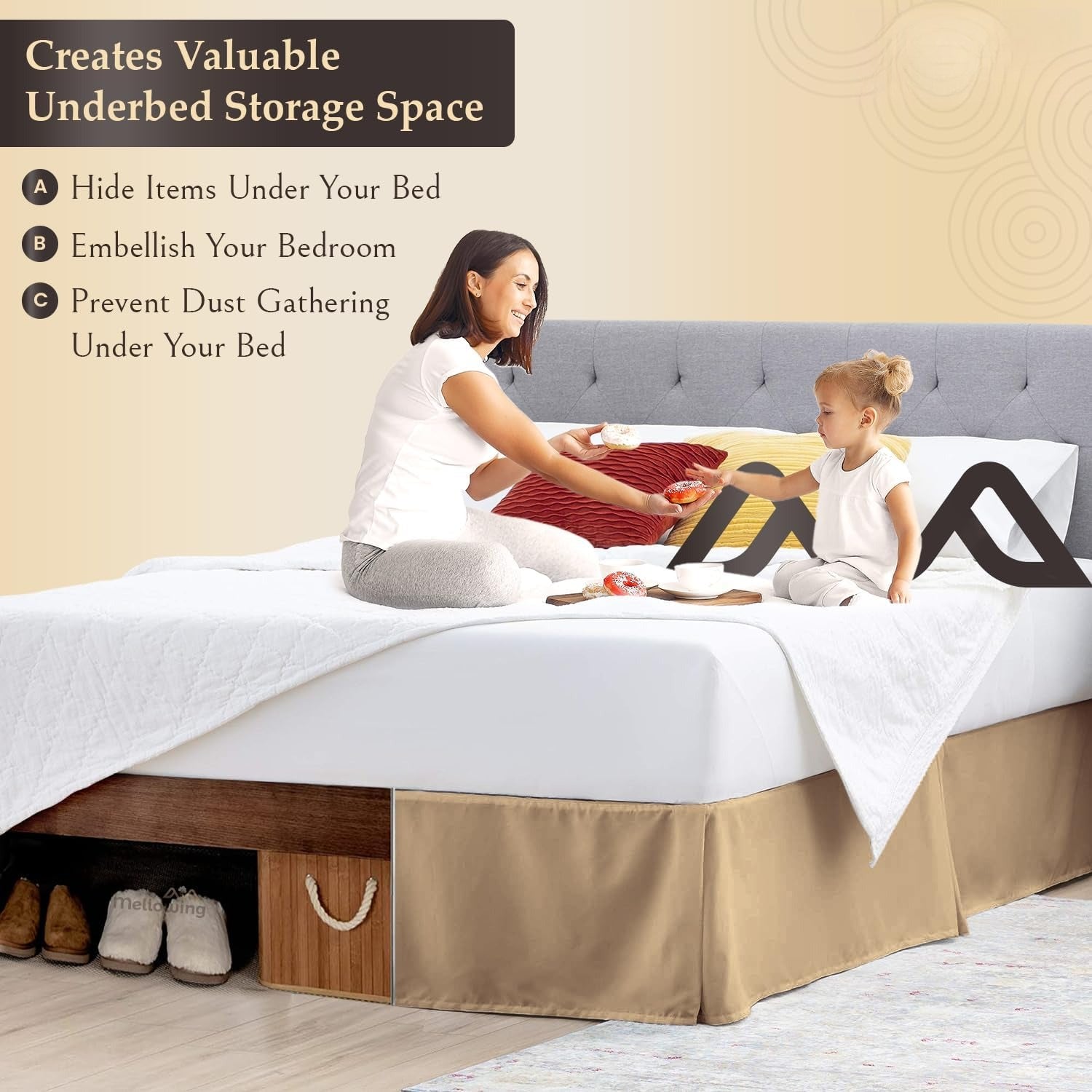 Split‑Corner Pleated Microfiber Queen Bed Skirt