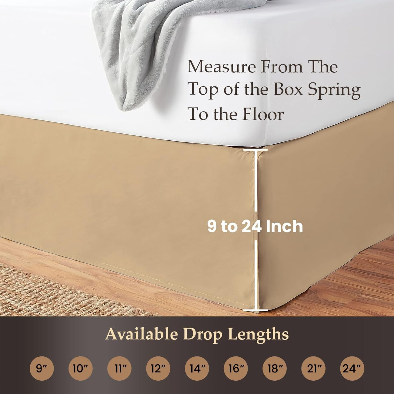 Split‑Corner Pleated Microfiber Queen Bed Skirt