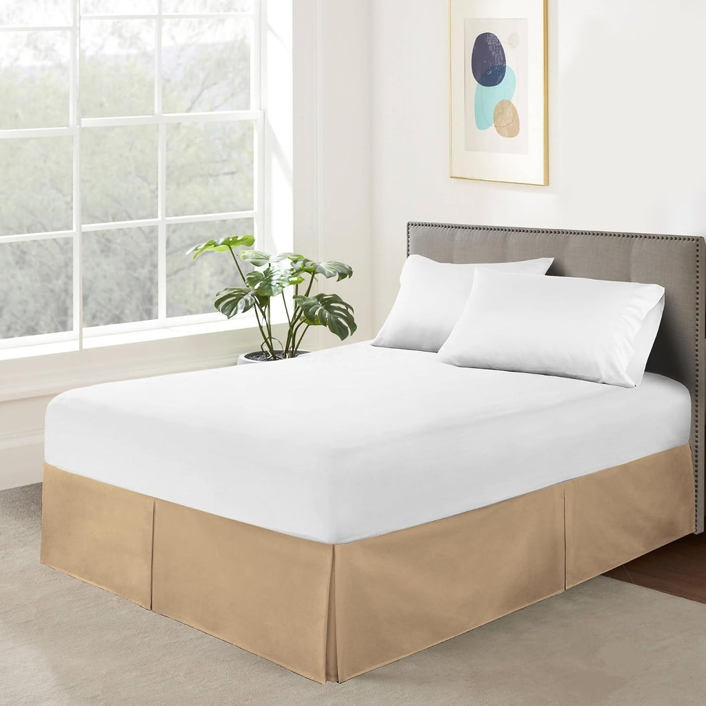 Split‑Corner Pleated Microfiber Queen Bed Skirt
