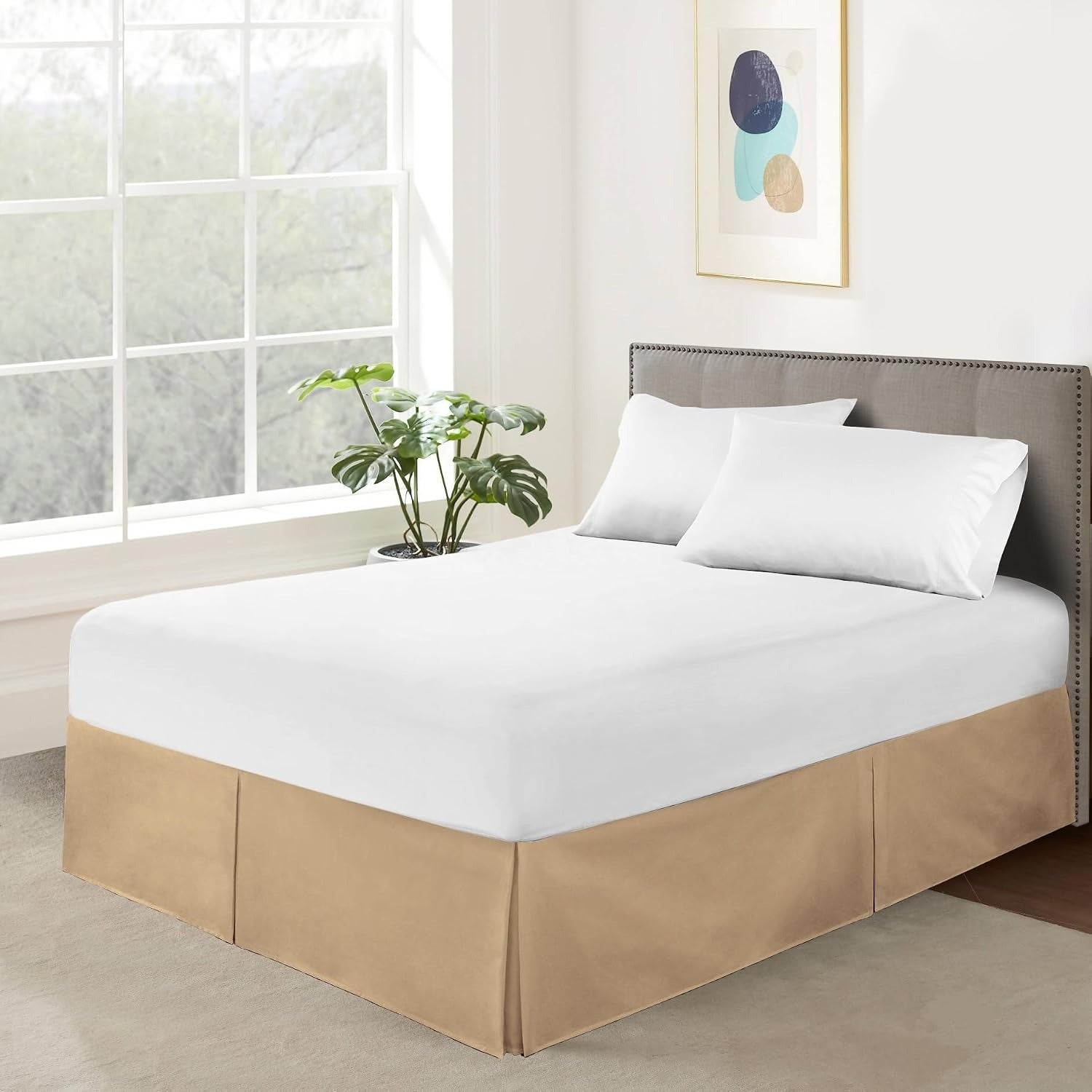Split‑Corner Pleated Microfiber Queen Bed Skirt